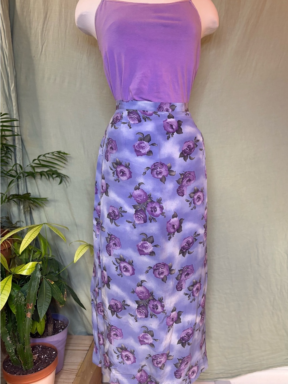 Purple Floral Silk Maxi Skirt